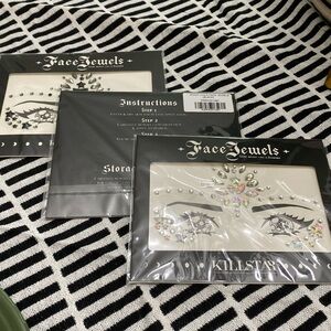 Killstar Face Jewels Moon Child Black x2 and Clear x1 Brand New
